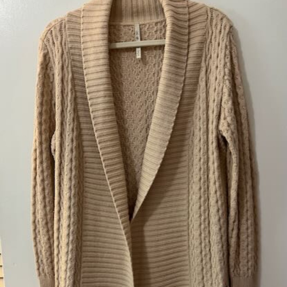 Leo & Nicole Cable Knit Open Beige Long Cardigan M